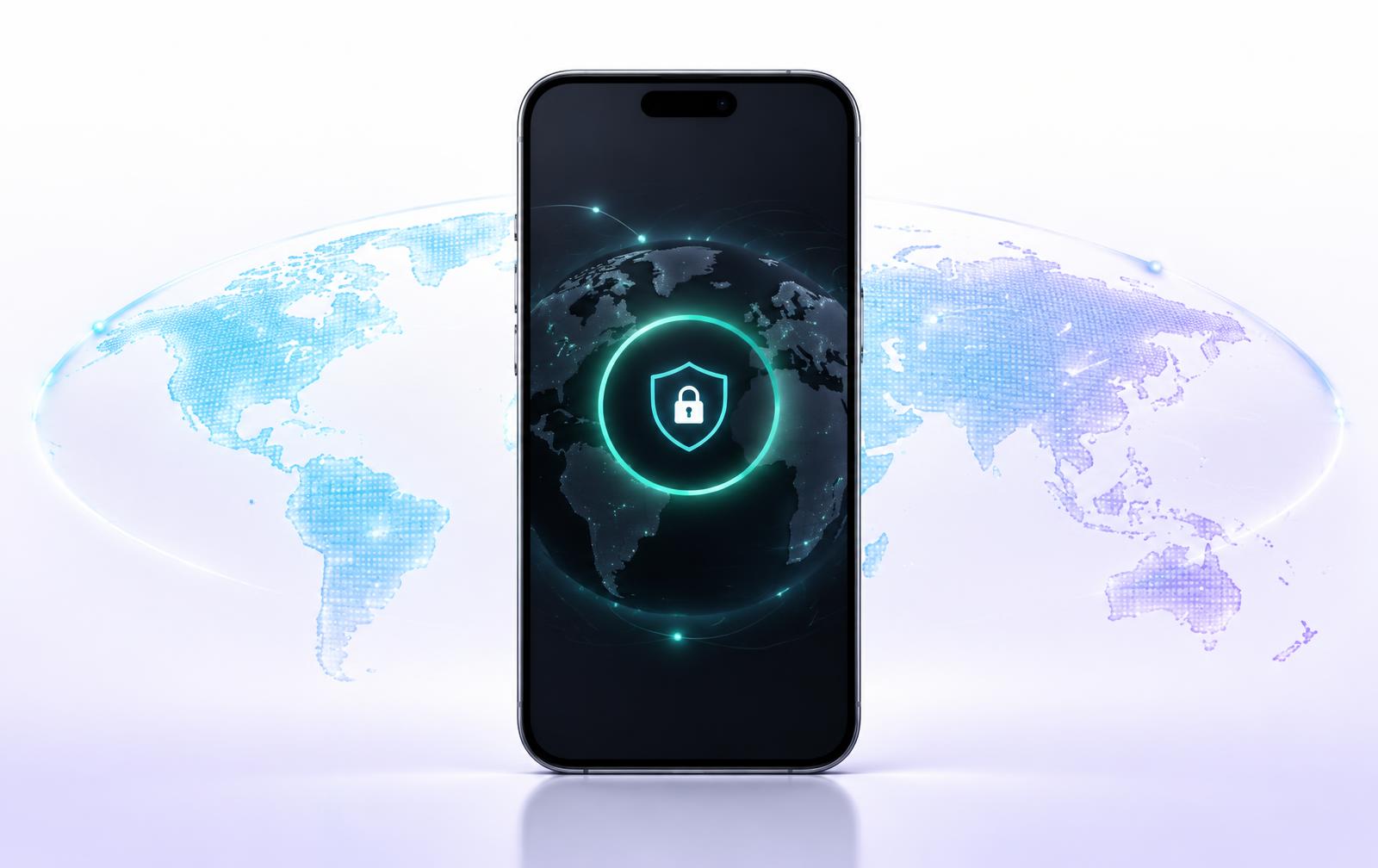 手机上的安全连接与全球网络示意图